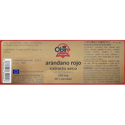 Arándano Rojo 200 mg 60 Cápsulas - Obire