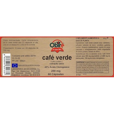 Café Verde Ext Seco 200 mg - Obire