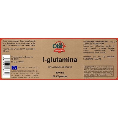 L Glutamina 400 mg 90 Cap Obire - Suplemento Esencial