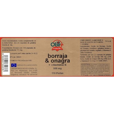 Borraja Onagra 500 mg 110 Perlas Obire - Suplemento Natural