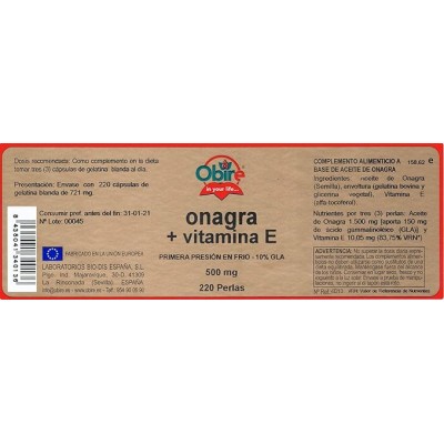 Onagra 500 mg 220 Perlas Obire - Suplemento Natural