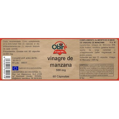 Vinagre de Manzana 500 mg - Obire