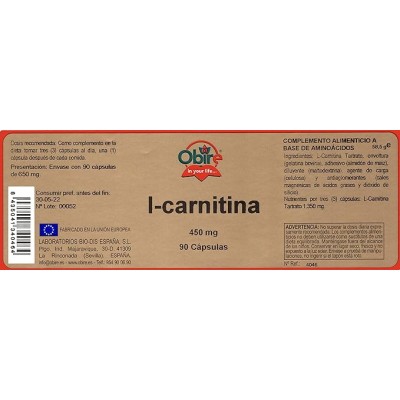 L-Carnitina 450 mg 90 Cápsulas Obire