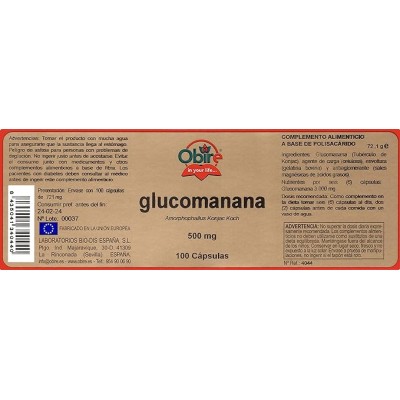 Glucomanana 500 mg 100 Cap Obire - Suplemento Natural