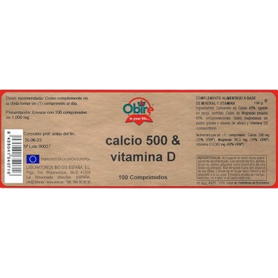 Calcio 500 + Vitamina D 100 Comp Obire