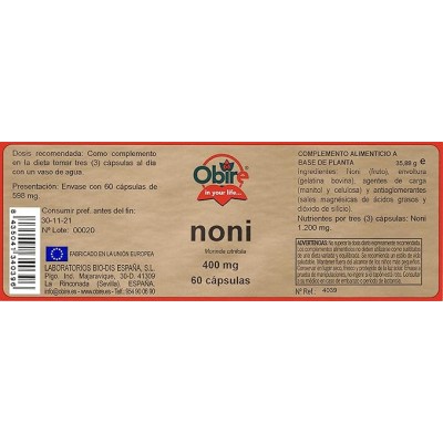 Noni 400 mg 60 Cápsulas - Obire
