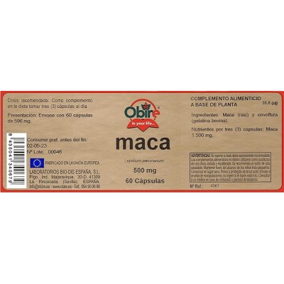 Maca 500 mg 60 Cap Obire - Suplemento Natural