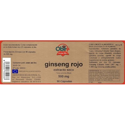 Ginseng Rojo 500 mg - Suplemento Nutricional Obire