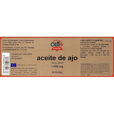 Aceite Ajo 1000 mg 60 Perlas Obire - Compra Ahora