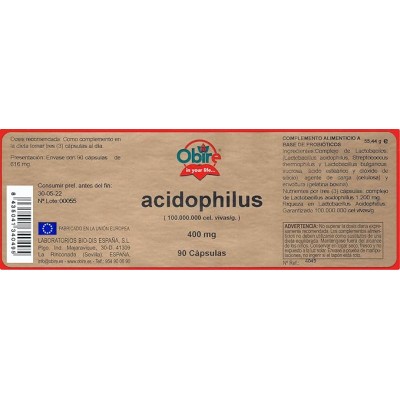 Acidofilus 400 mg 90 Cap Obire - Suplemento Digestivo