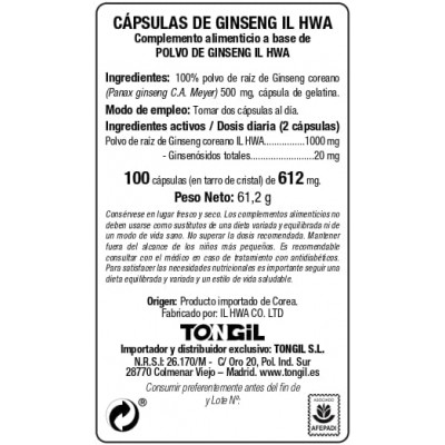 Ginseng Il Hwa Tarro 500 mg - 100 cápsulas
